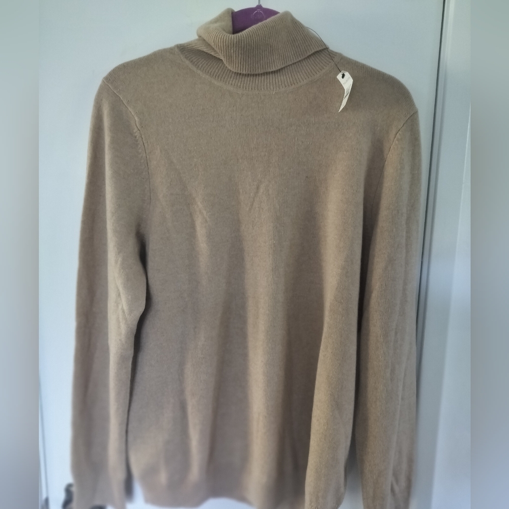 Talbots Pure Cashmere 100% Cashmere Beige Turtleneck Sweater XL NWT
